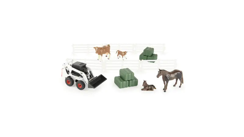 1:32 Bobcat Skid Steer Loader Farm Animal Toy Set