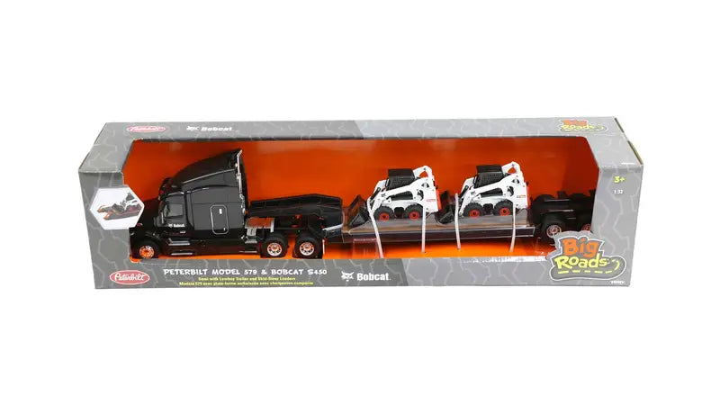 1:32 Peterbilt 579 with Bobcat S450 Skid Steer Loaders Toy Set