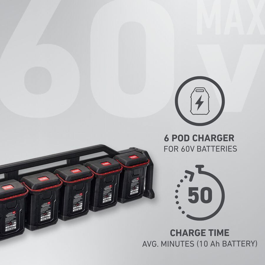 toro 60v max flex force 12a 6 pod charger 66550