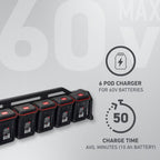 toro 60v max flex force 12a 6 pod charger 66550