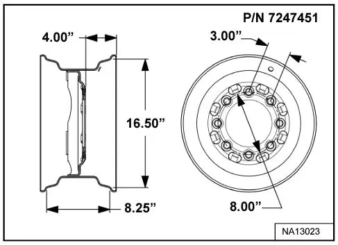 16.5 x 8.25 Standard Wheel Rim for Skid Steer Loaders