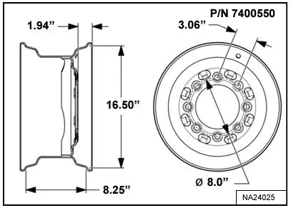 16.5 x 8.25 Offset Wheel Rim for Skid Steer Loaders