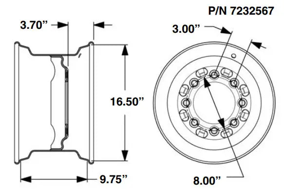 16.5 x 9.75 Standard Wheel Rim for Skid Steer Loaders